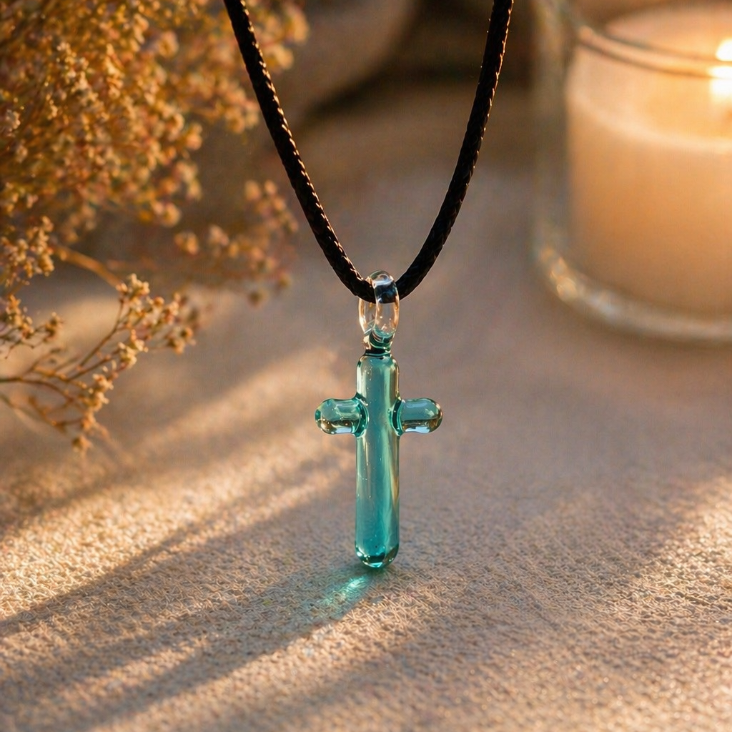 Cross Murano Glass Necklace · Handcrafted Faith Pendant