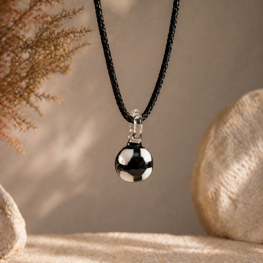 Soccer Ball Murano Glass Necklace · Handcrafted Football Sports Pendant