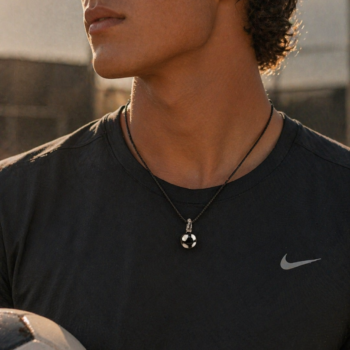 Soccer Ball Murano Glass Necklace · Handcrafted Football Sports Pendant - Imagen 2