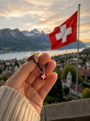 Swiss Flag Murano Glass Necklace · Handcrafted Pendant - Imagen 2