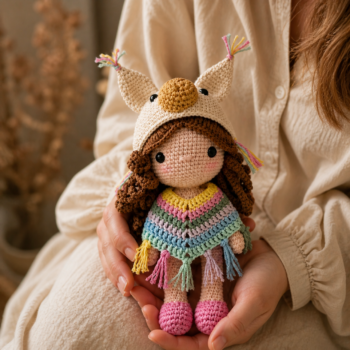 Amigurumi Girl Doll · Handmade Crochet Plush with Animal Hood - Imagen 2