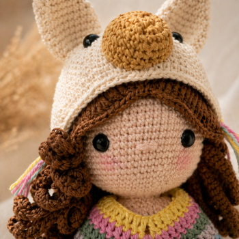 Amigurumi Girl Doll · Handmade Crochet Plush with Animal Hood - Imagen 4