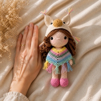 Amigurumi Girl Doll · Handmade Crochet Plush with Animal Hood - Imagen 3