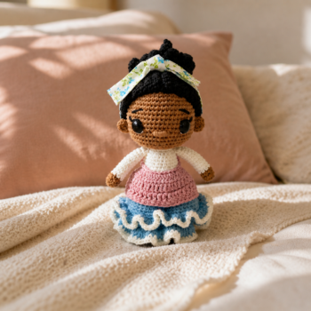 Amigurumi Girl Doll · Handmade Crochet Doll with Floral Dress - Imagen 2