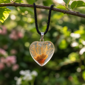 Botanical Heart Necklace · Resin Pendant - Imagen 3