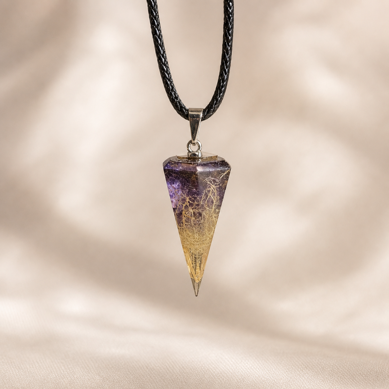 Nature Resin Crystal Necklace . Botanical Prism Pendant