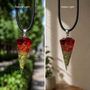 Fire Resin Crystal Necklace . Handmade Prism Pendant - Imagen 2