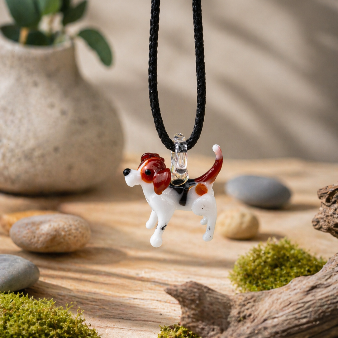 Beagle Murano Glass Necklace · Handcrafted Dog Pendant
