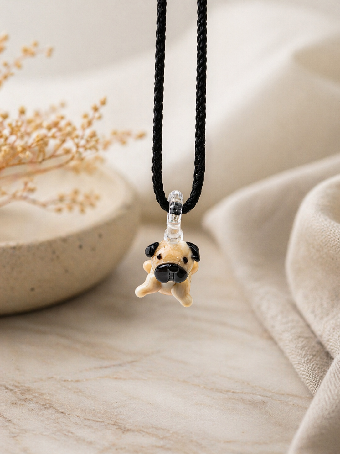 Pug Murano Glass Necklace · Handcrafted Dog Pendant