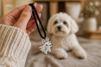 Poodle Murano Glass Necklace · Handcrafted Maltese Dog Pendant - Imagen 3