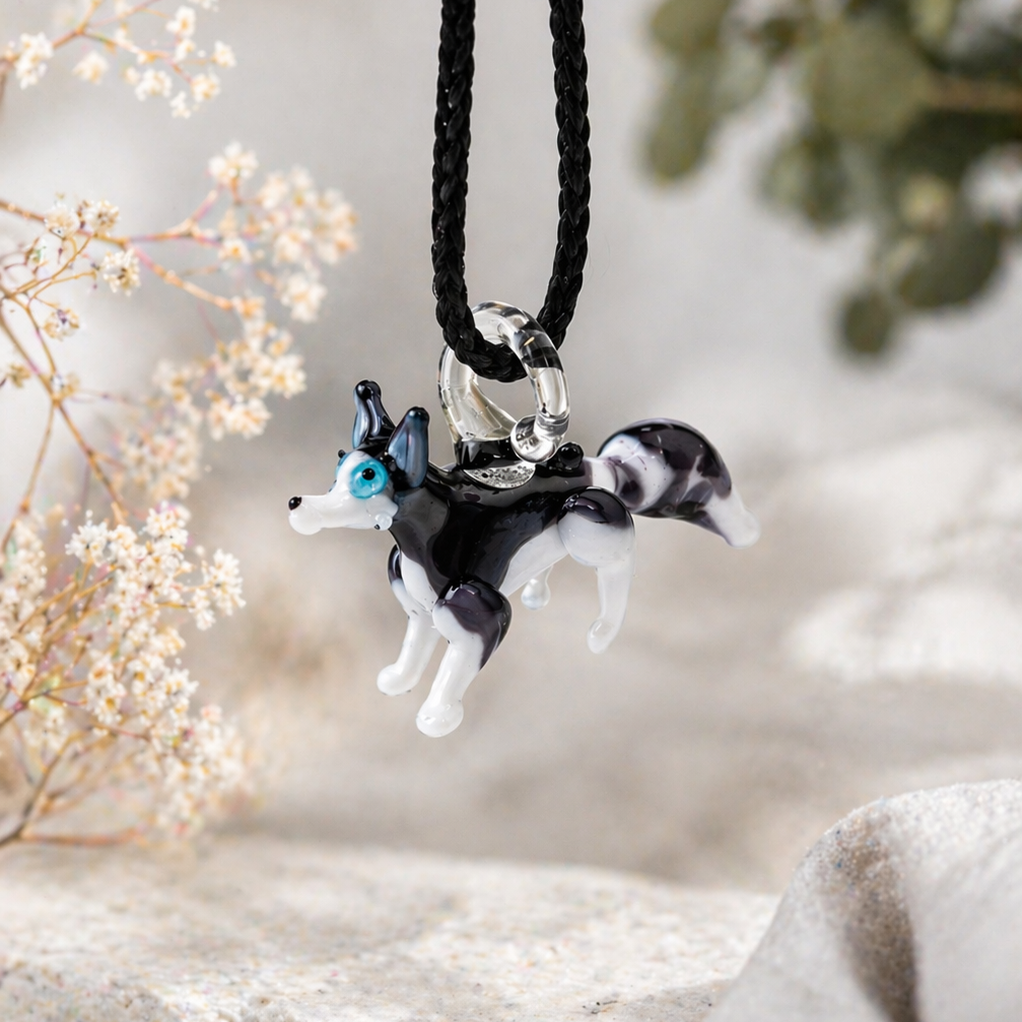 husky-murano-glass-necklace-model-2 Husky Murano Glass Necklace · Handcrafted Siberian Dog Pendant - Imagen 1