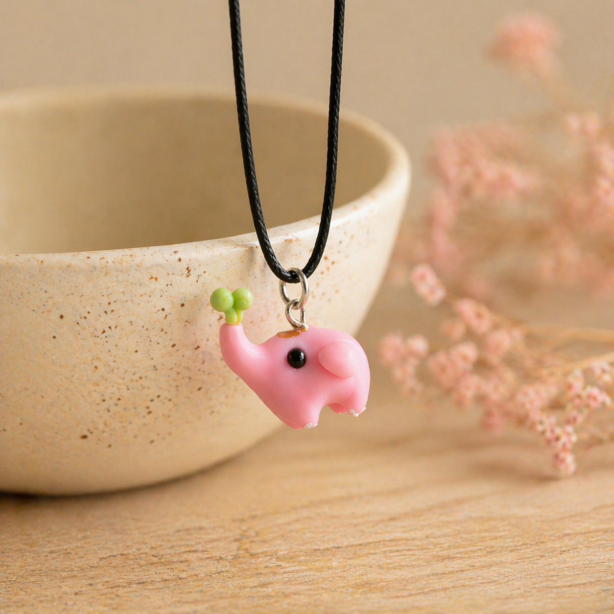 pink-elephant-cold-porcelain-necklace-2 Pink Elephant Porcelain Necklace · Handcrafted Cute Animal Pendant - Imagen 1