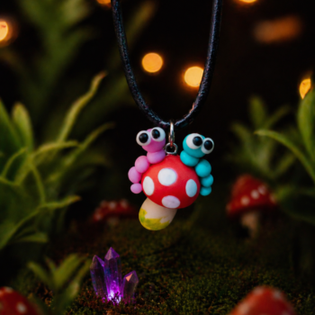 Mushroom Porcelain Necklace · Handcrafted Forest Bugs Nature Pendant