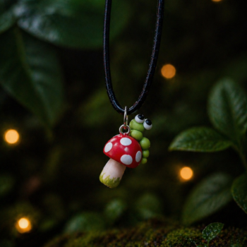 Mushroom Porcelain Necklace · Handcrafted Forest Bugs Nature Pendant - Imagen 4