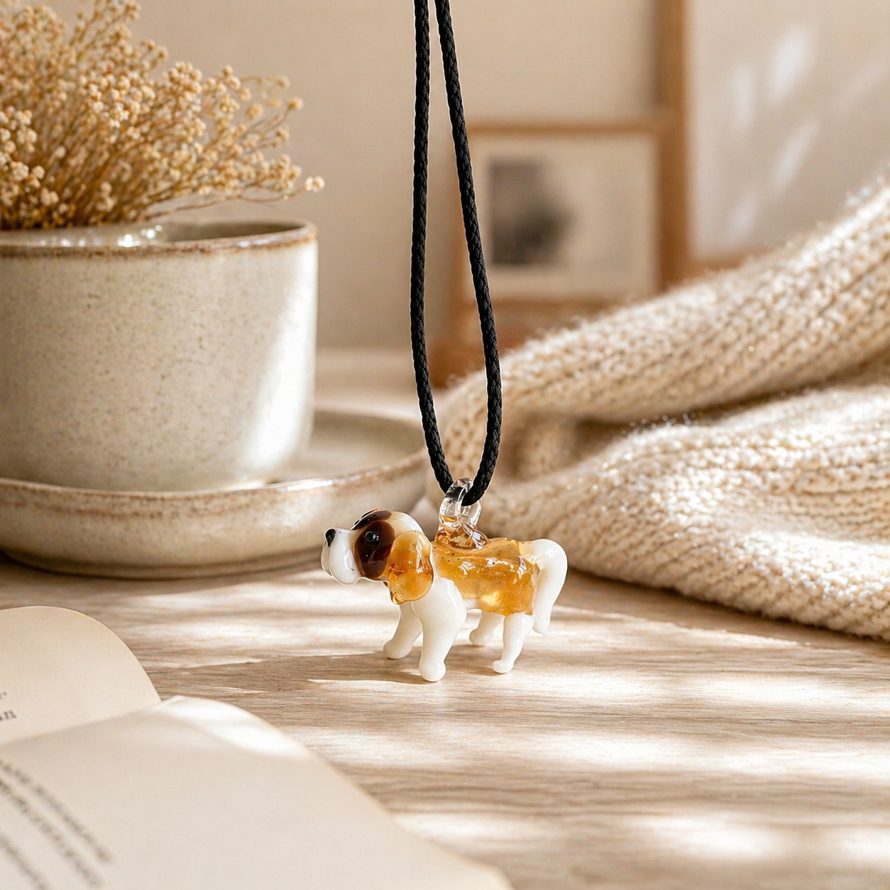 Saint Bernard Murano Glass Necklace · Handcrafted Alpine Dog Pendant