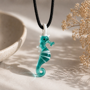 Seahorse Murano Glass Necklace · Handcrafted Turquoise Ocean Pendant - Imagen 2