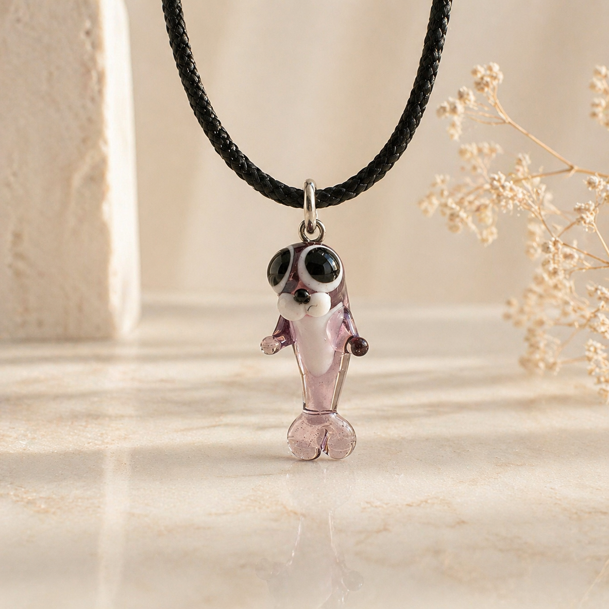 Seal Murano Glass Necklace · Handcrafted Baby Pearl Pendant