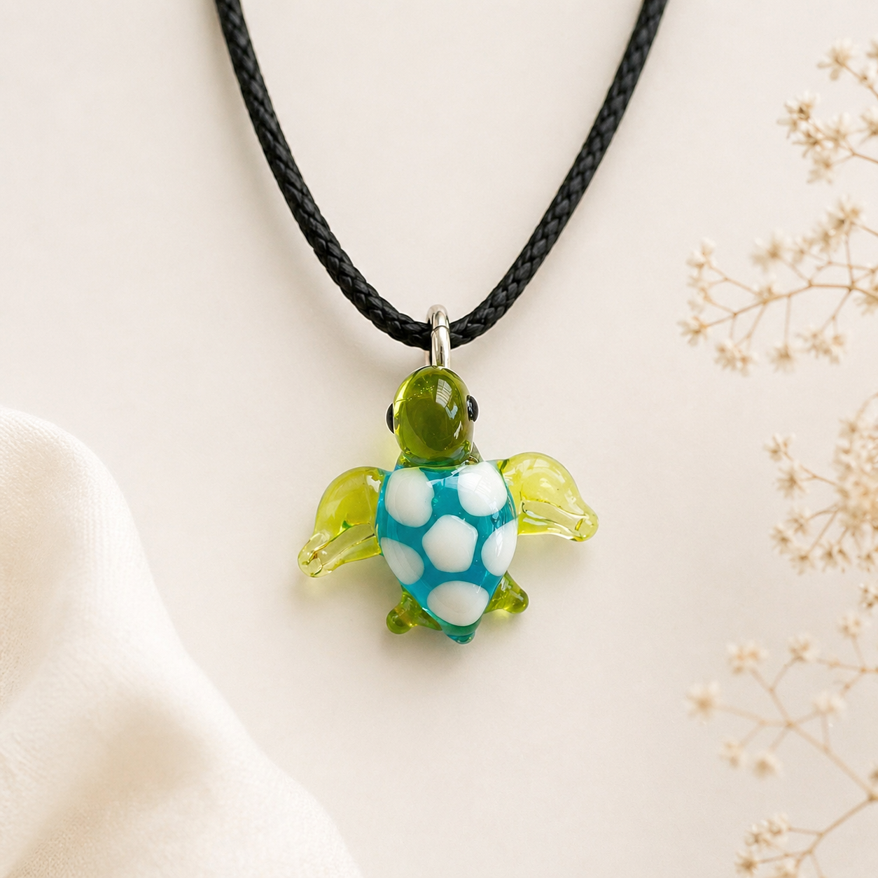 Sea Turtle Murano Glass Necklace · Handcrafted Cute Pendant