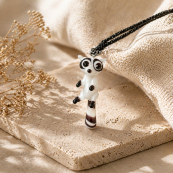 Raccoon Murano Glass Necklace · Handcrafted Forest Animal Pendant