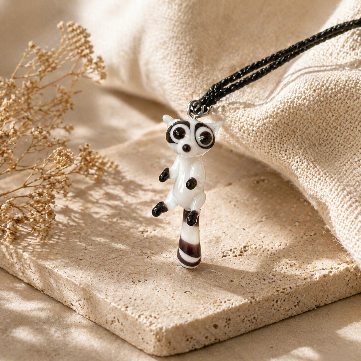 Raccoon Murano Glass Necklace · Handcrafted Forest Animal Pendant