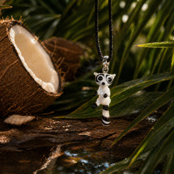 Raccoon Murano Glass Necklace · Handcrafted Forest Animal Pendant - Imagen 2