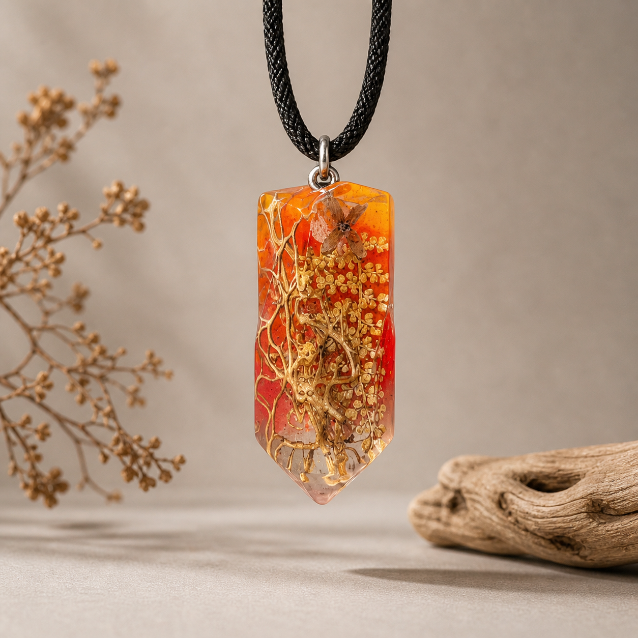 Resin Nature Pendant. Botanical Handmade Necklace