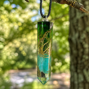 Green Nature Resin Pendant. Botanical Necklace - Imagen 4