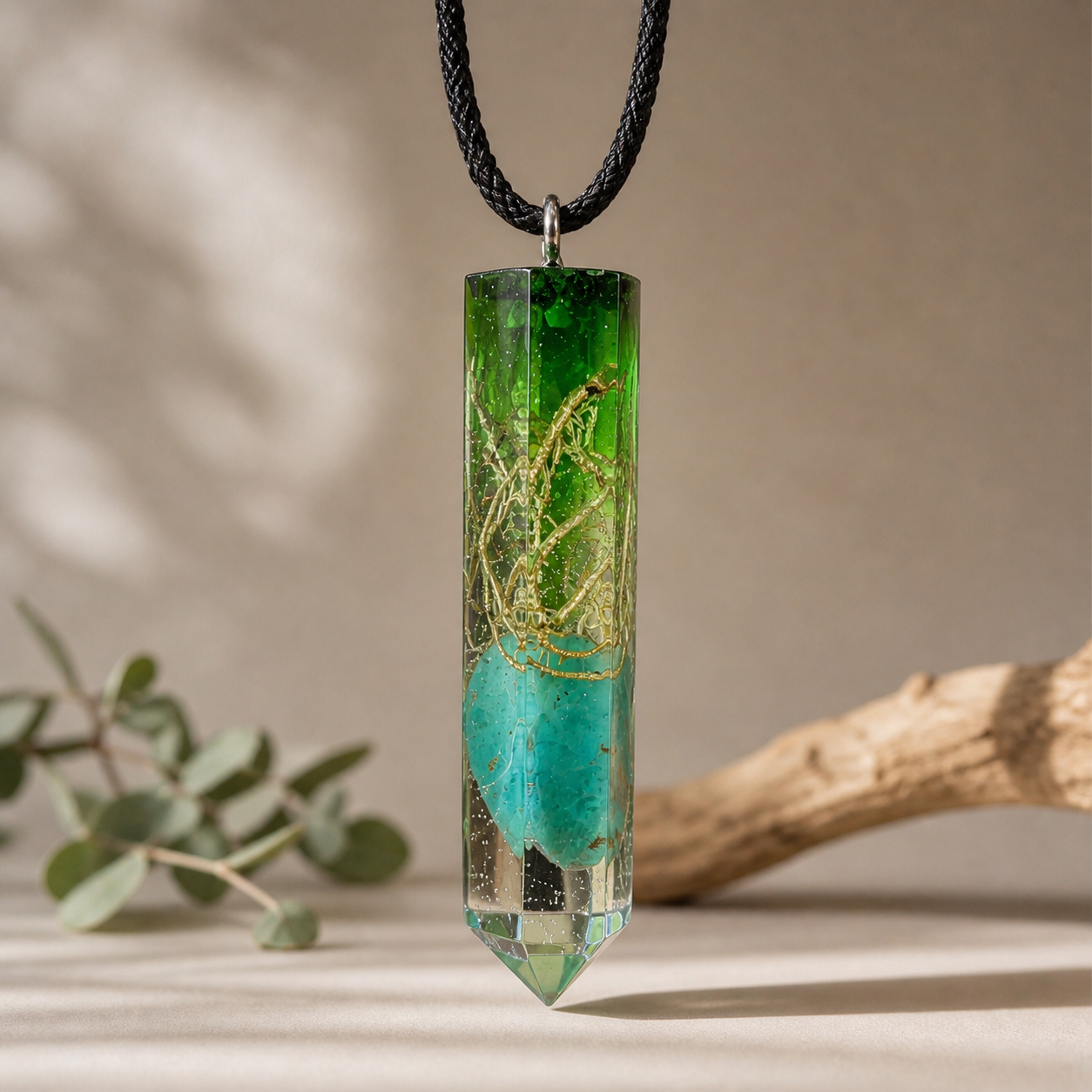 green-resin-pendant-nature-necklace Green Nature Resin Pendant. Botanical Necklace - Imagen 1
