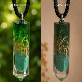 Green Nature Resin Pendant. Botanical Necklace - Imagen 2
