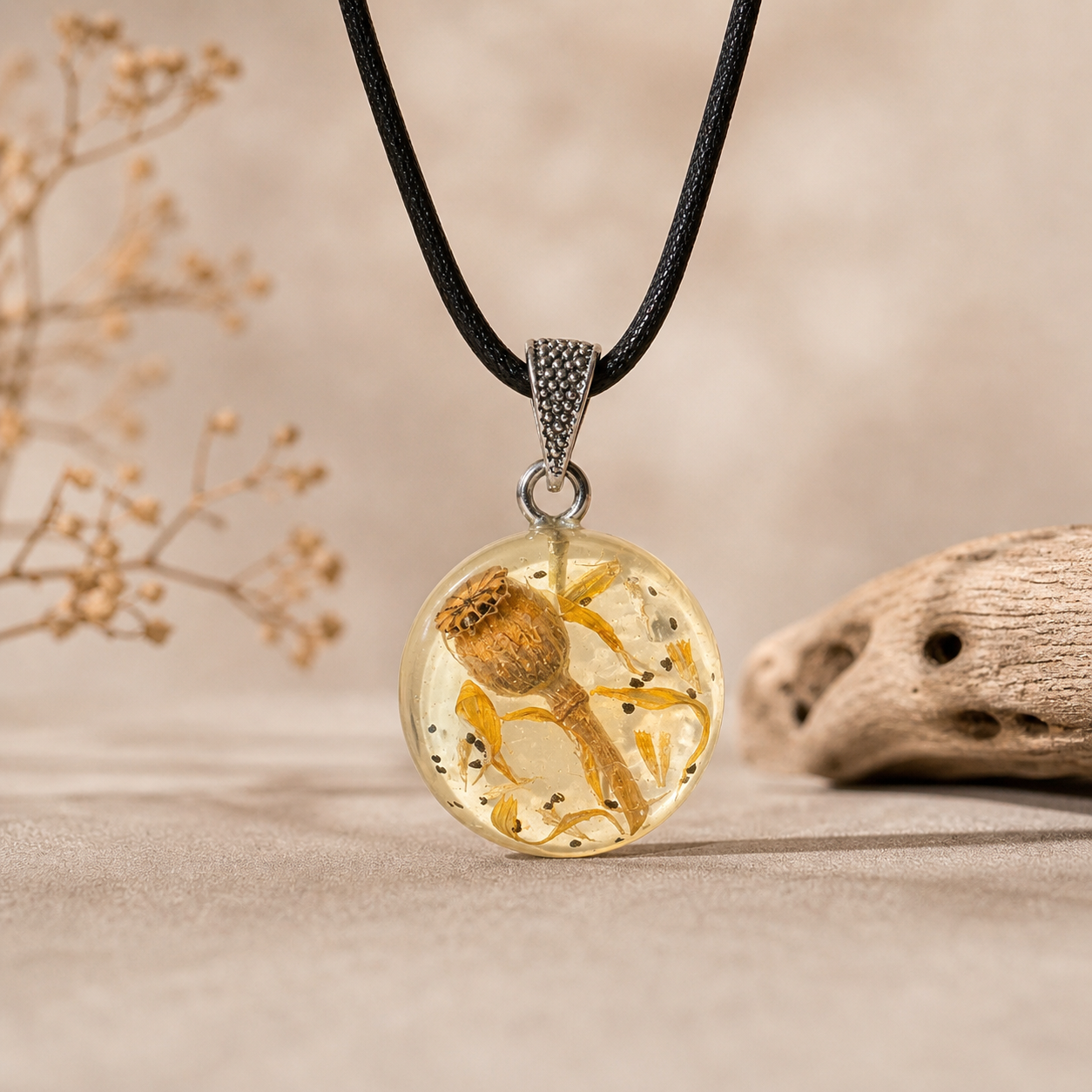 Botanical Resin Pendant. Nature Necklace