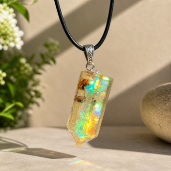 Mushroom Resin Pendant. Iridescent Nature Necklace - Imagen 4