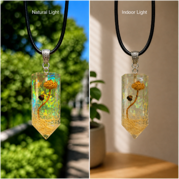 Mushroom Resin Pendant. Iridescent Nature Necklace - Imagen 3
