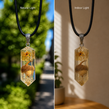 Acorn Resin Pendant. Forest Botanical Necklace - Imagen 2