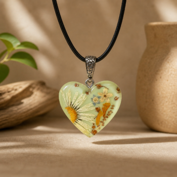 Daisy Heart Pendant. Handmade Resin Necklace