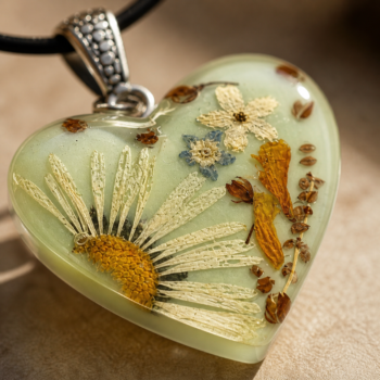 Daisy Heart Pendant. Handmade Resin Necklace - Imagen 2