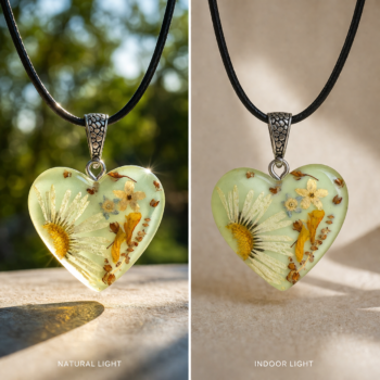 Daisy Heart Pendant. Handmade Resin Necklace - Imagen 3