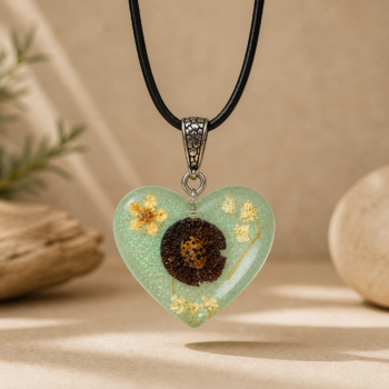 Ladybug Heart Pendant. Handmade Resin Necklace