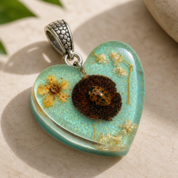 Ladybug Heart Pendant. Handmade Resin Necklace - Imagen 2