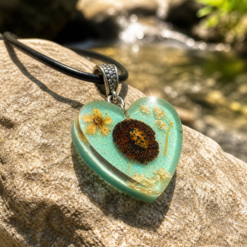 Ladybug Heart Pendant. Handmade Resin Necklace - Imagen 3