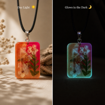 Glow in the Dark Resin Pendant. Handmade Necklace - Imagen 2