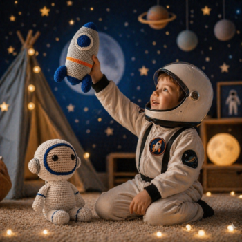 Amigurumi Astronaut Doll · Handmade Crochet Plush with Spaceship - Imagen 6