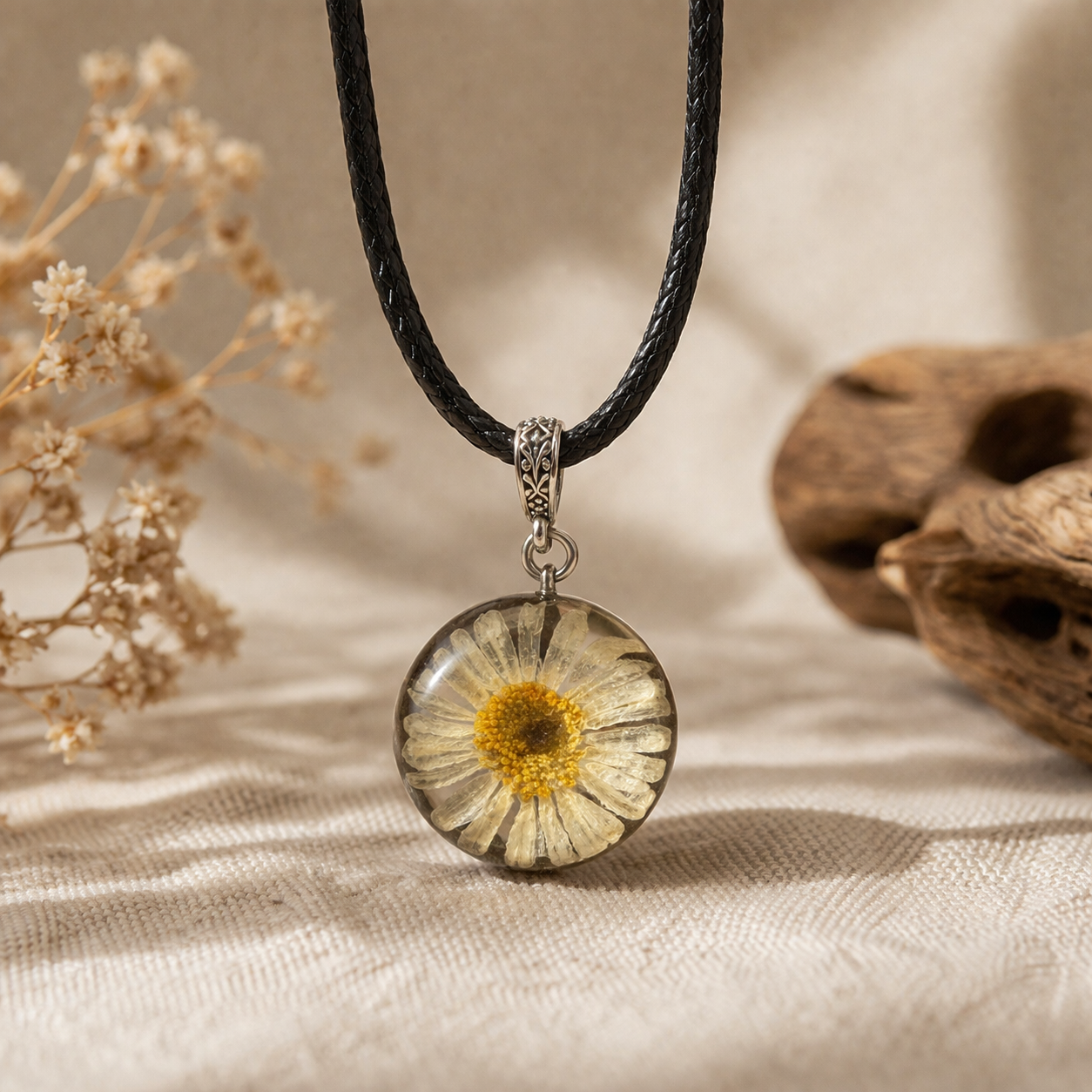 Daisy Pendant. Handmade Resin Necklace