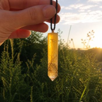 Yellow Prism Resin Necklace. Natural Roots Pendant - Imagen 2
