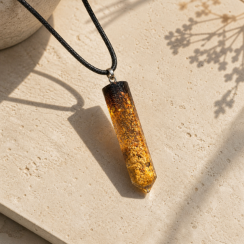 Earth Tone Resin Necklace. Root Prism Nature Pendant