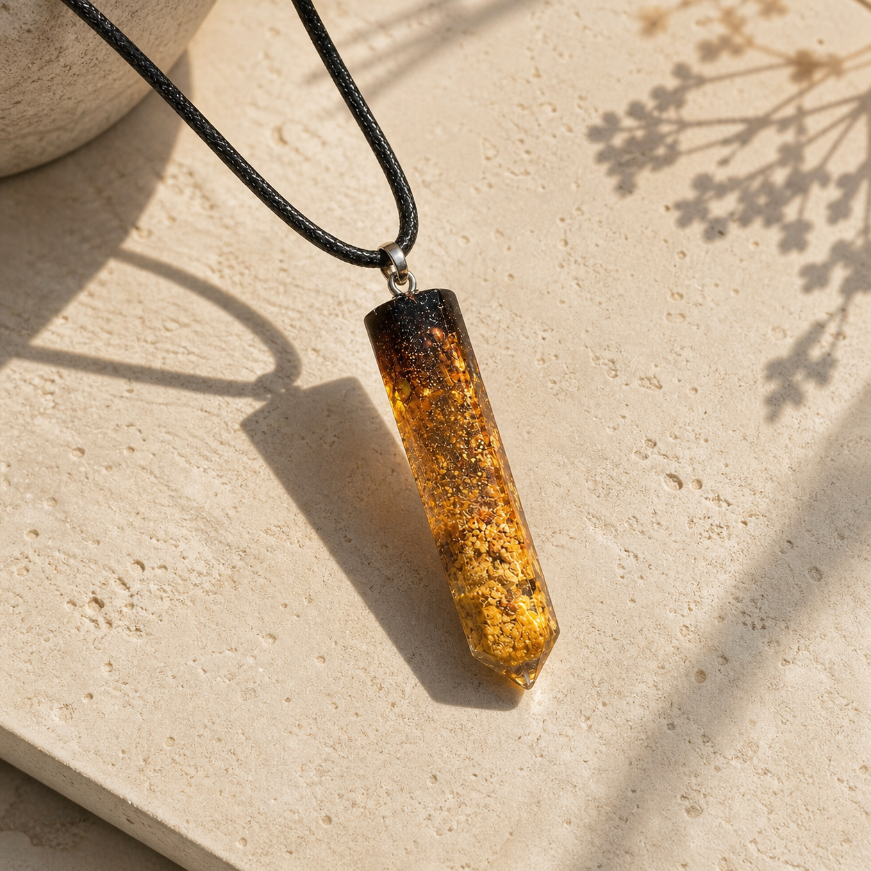Earth Tone Resin Necklace. Root Prism Nature Pendant