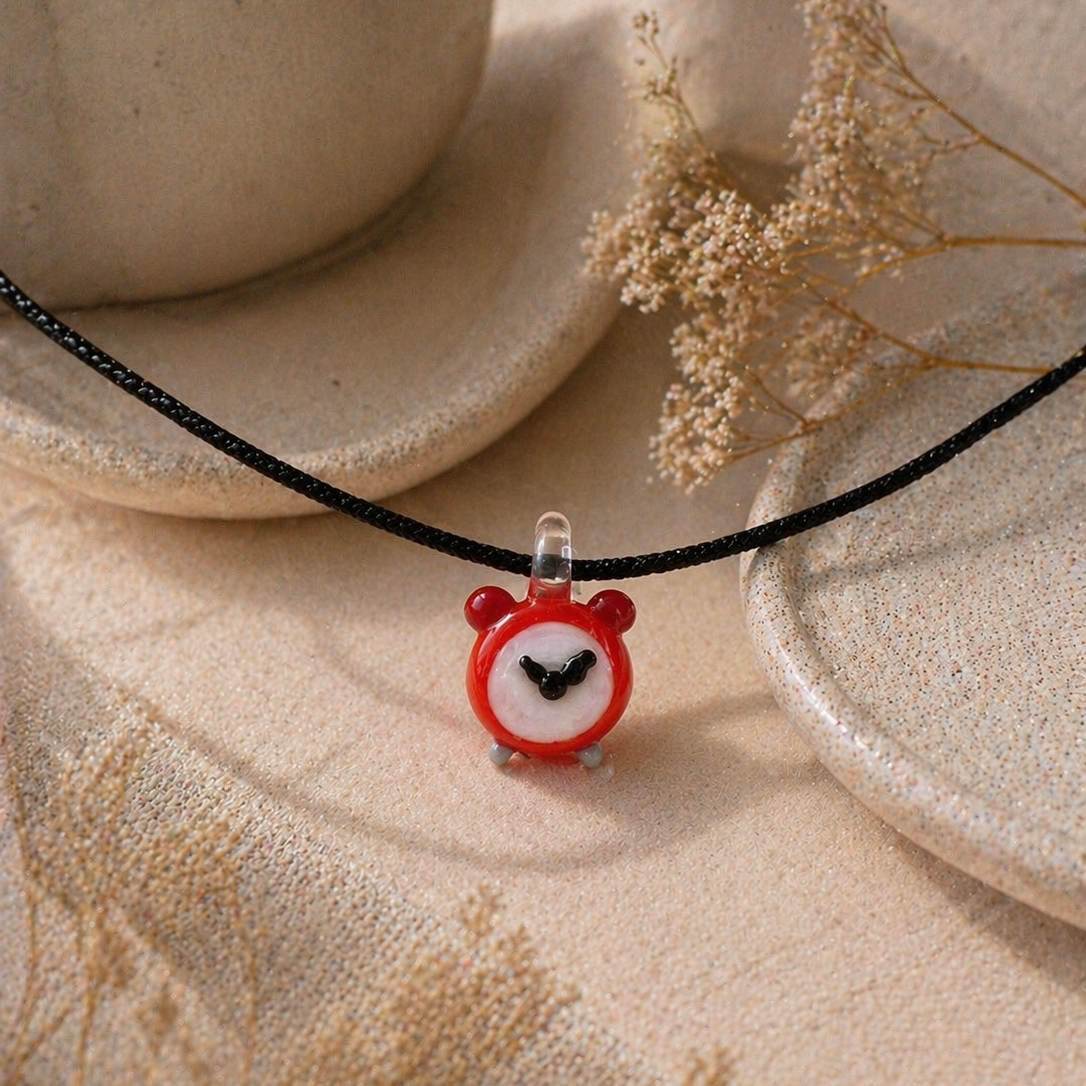 red-clock-murano-glass-necklace Watch Murano Glass Necklace · Handcrafted Timepiece Pendant - Imagen 1
