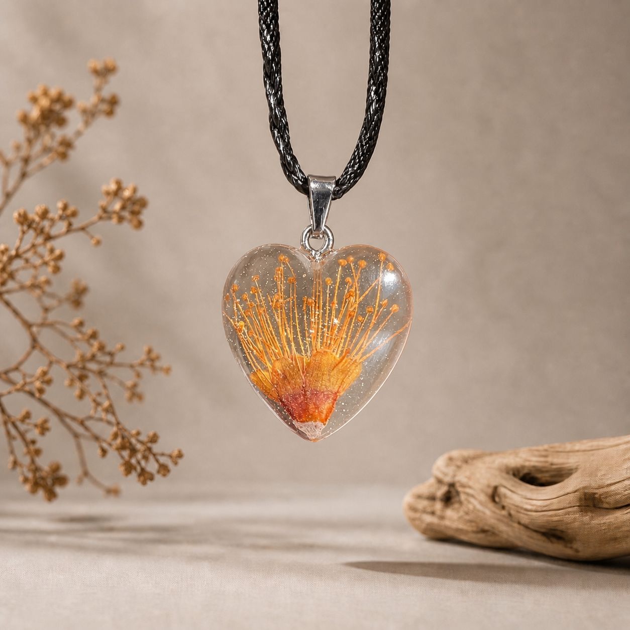 Botanical Heart Necklace · Resin Pendant