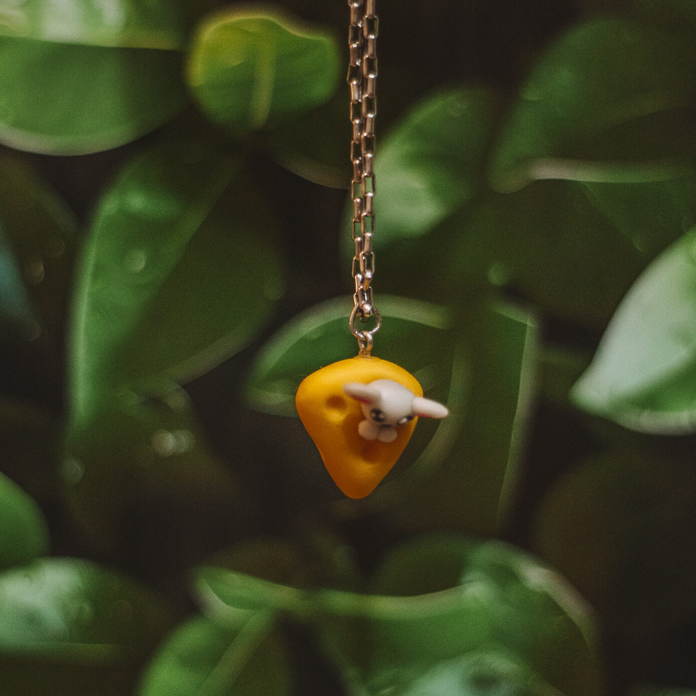 Mouse on Cheese Porcelain Necklace · Handcrafted Cute Pendant