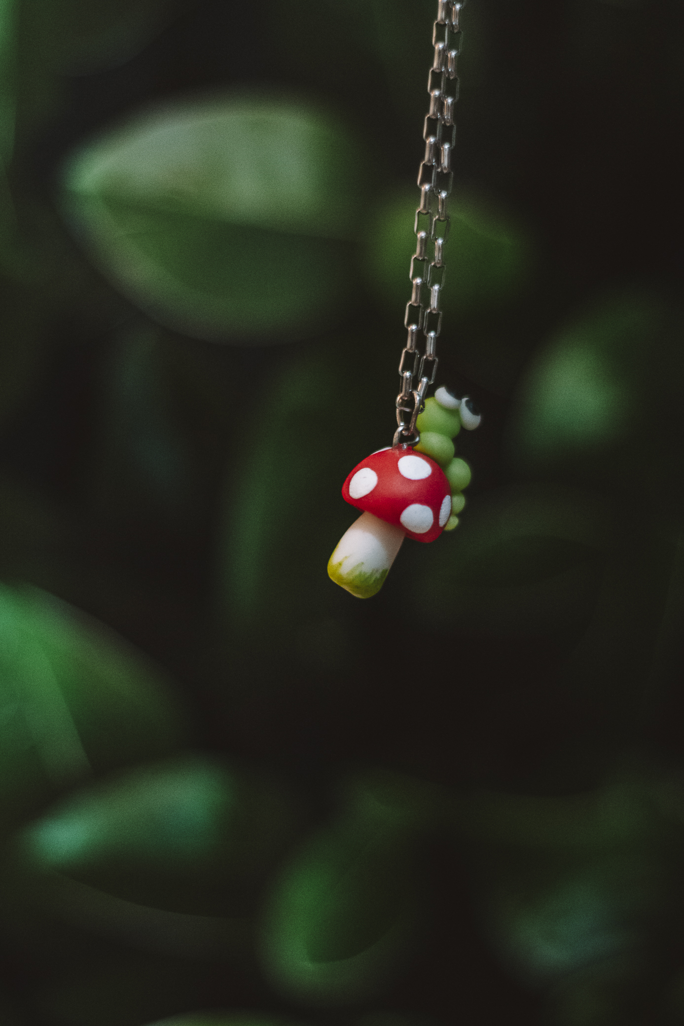 Green Worm on Mushroom - Porcelain