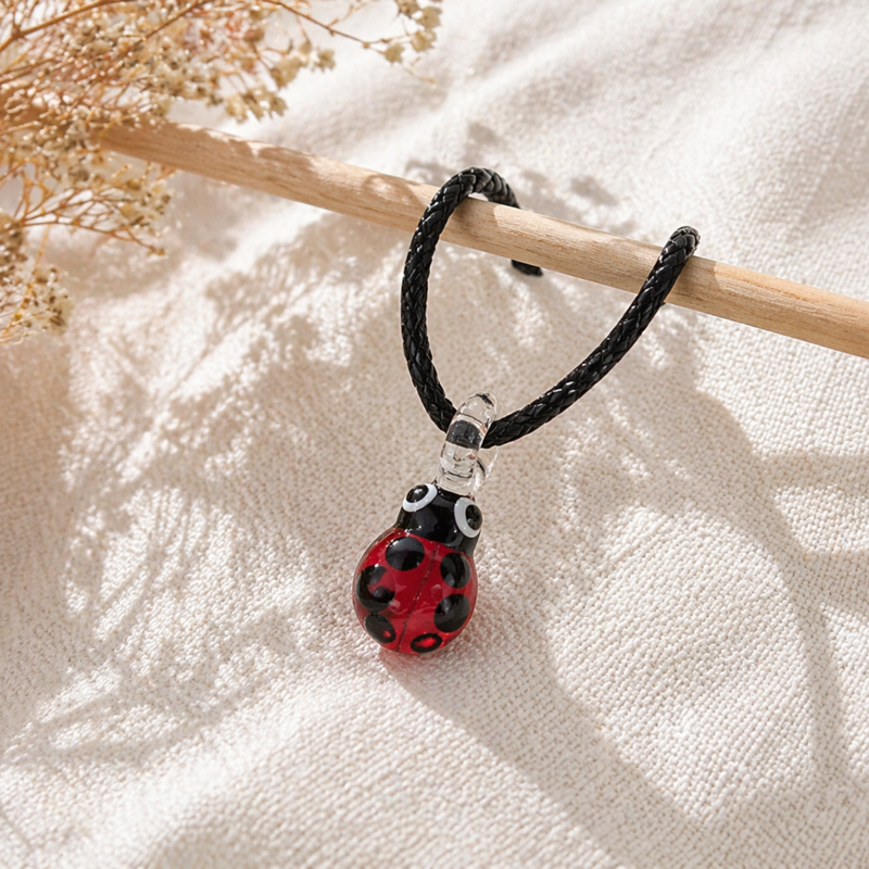 Ladybug Murano Glass Necklace · Handcrafted Lucky Garden Pendant